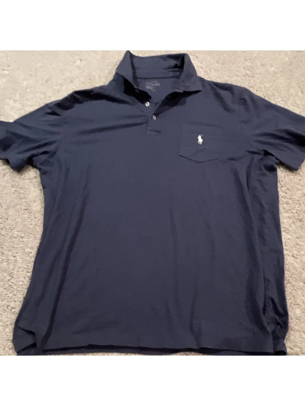 Ralph Lauren Performance Men's L Classic Fit Polo Navy Solid SS Pocket Logo